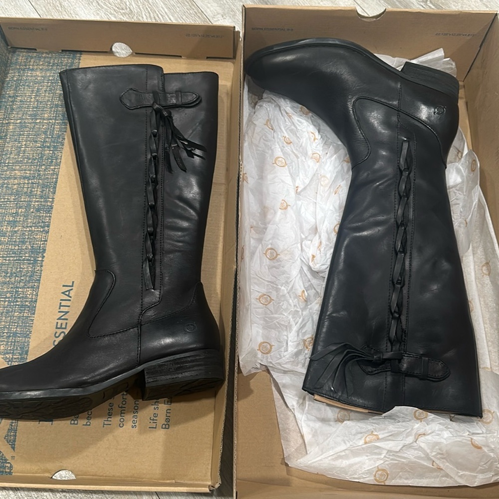 BORN COOK BLACK KNEE HIGH LEATHER BOOT..